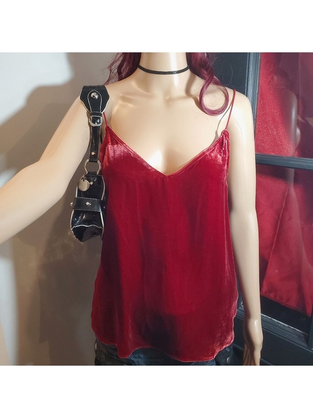 Dynamite Deep Red Velvet Cami
